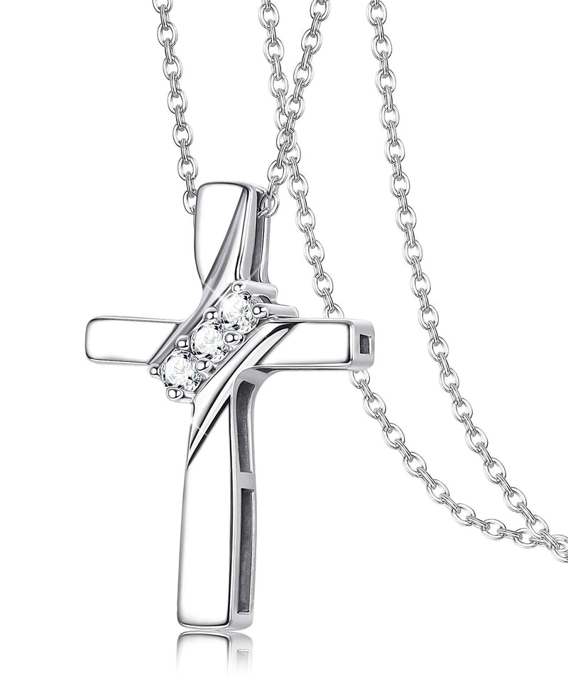 [Australia] - Sllaiss 925 Sterling Silver Cross Necklace for Women CZ Cross Pendant Necklace Sets with Austrian Zirconia 18” 