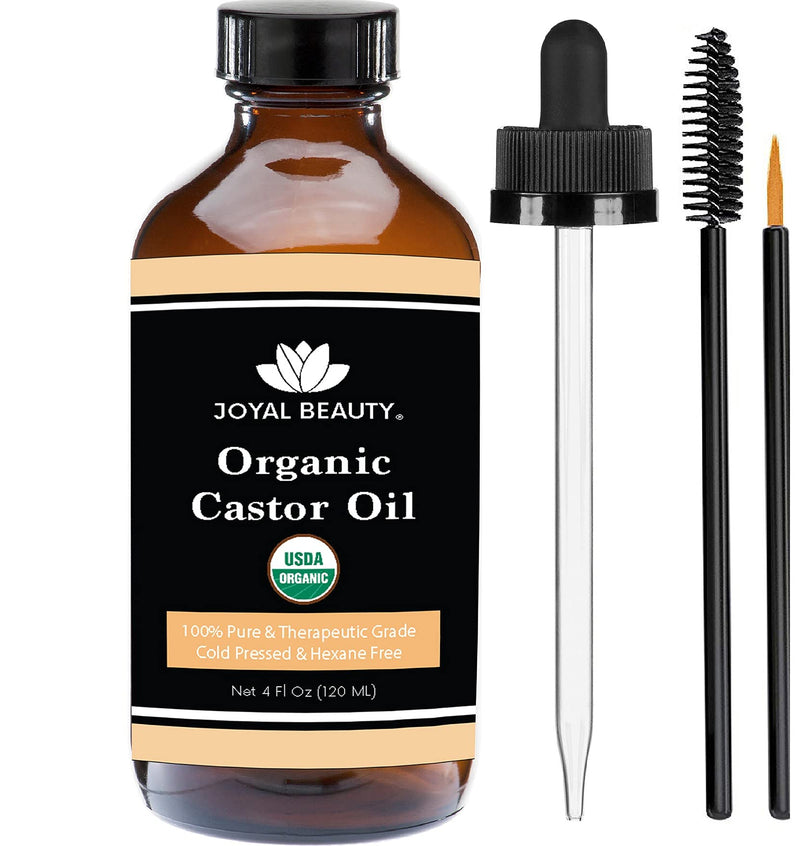 [Australia] - Castor Oil (120 ML) USDA Certified Organic 100% Pure Cold-Pressed Hexane-free Premium Quality for Hair Growth, Eyelashes, Eyebrows, Beard and Skin by Joyal Beauty. Bonus FREE Mascara Kit Included 