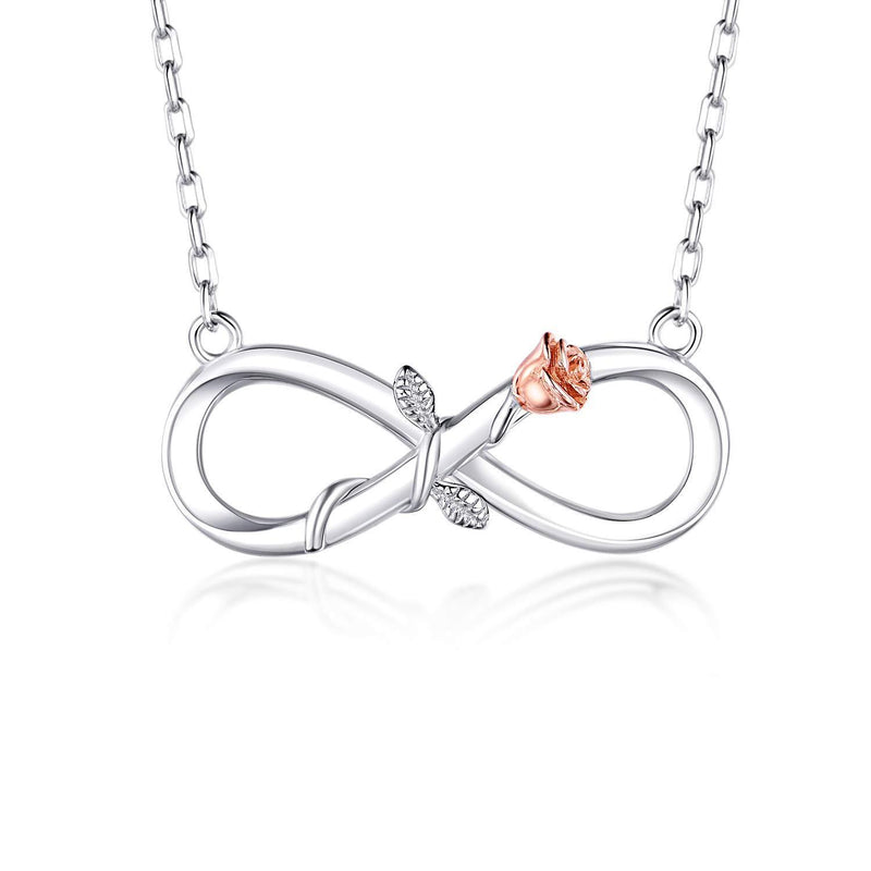 [Australia] - BlingGem Women's Necklace 925 Sterling Silver Rose Gold Plated Rose Flower Infinity Pendant Necklace for Women Birthday for Girlfriend Mom Wife 