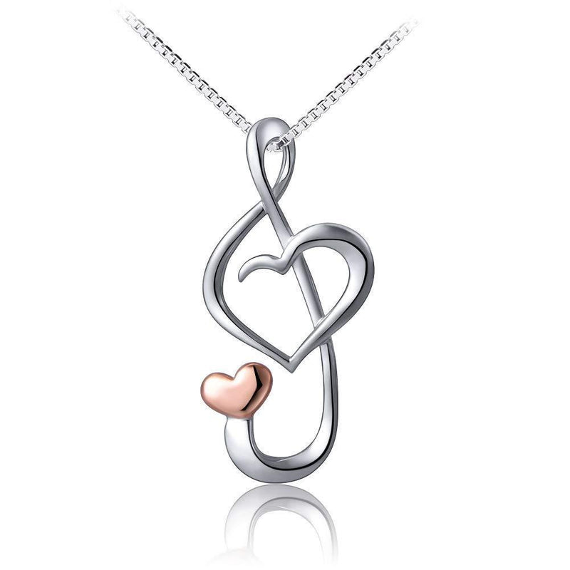 [Australia] - Flyow Musical Note Heart Pendant Necklace for Women Girls S925 Sterling Silver, Sturdy Box Chain 18 inches with Gift Box 