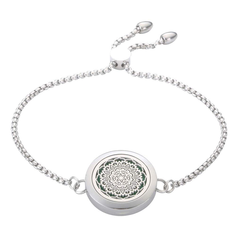 [Australia] - Aromatherapy Essential Oil Diffuser Bracelet Flower Jewelry Stainless Steel Locket Cuff Bangle Bracelet with 8 Refill Pads Flower Bracelet 