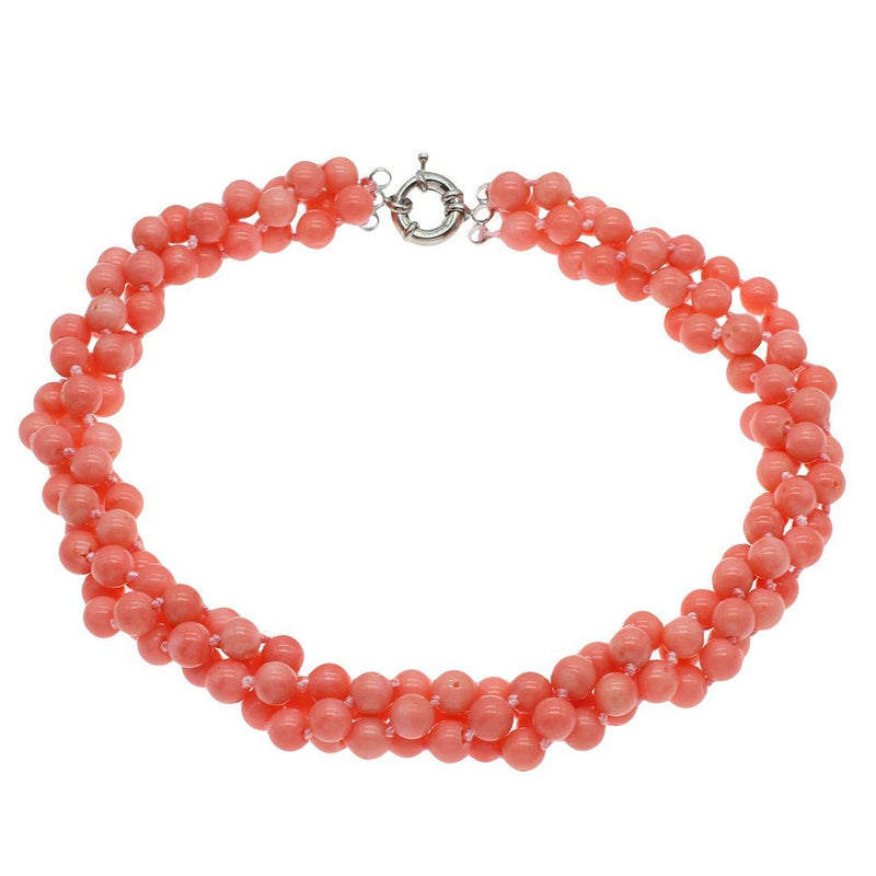 [Australia] - TreasureBay 2 IN 1 Three Rows, Chunky Modern Twist Choker Pink coral Necklace 6mm 