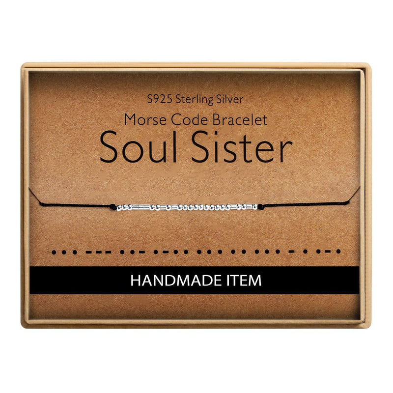 [Australia] - Birthday Gifts for Sisters Morse Code Soul Sister Bracelet 925 Sterling Silver Handmade Bead Adjustable String Bracelets Inspirational Jewelry for Women 