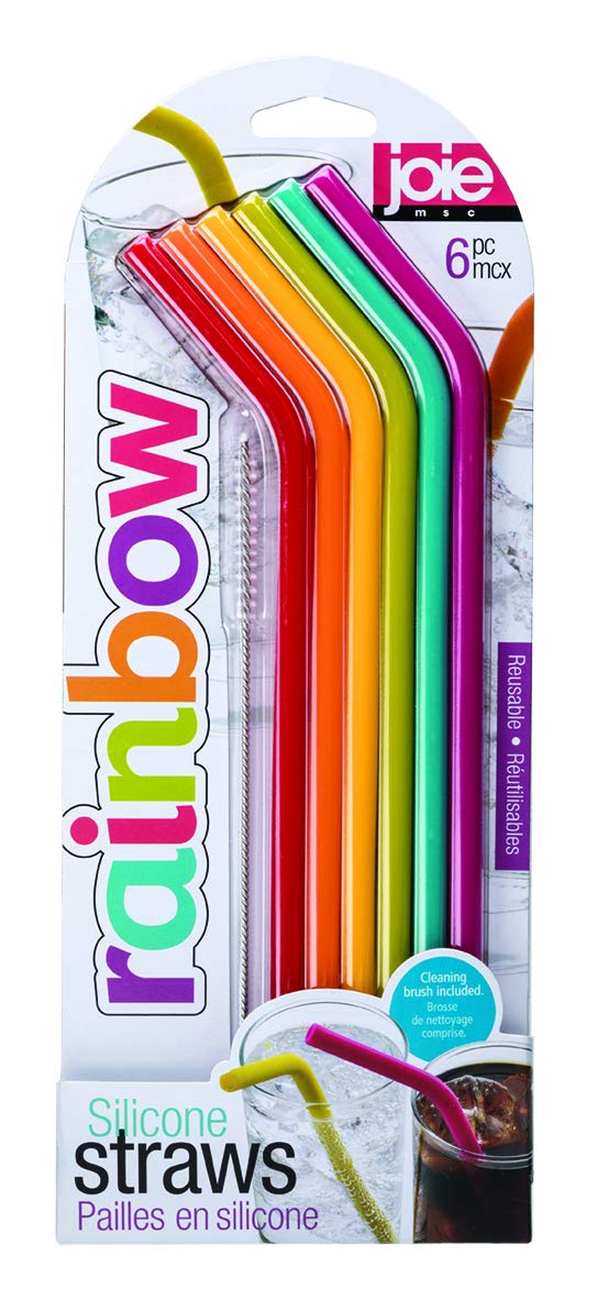 [Australia] - Joie Kitchen Gadgets 12711 Joie Rainbow Reusable Silicone Straws with Cleaning Brush, Set of 6, Colors May Vary 