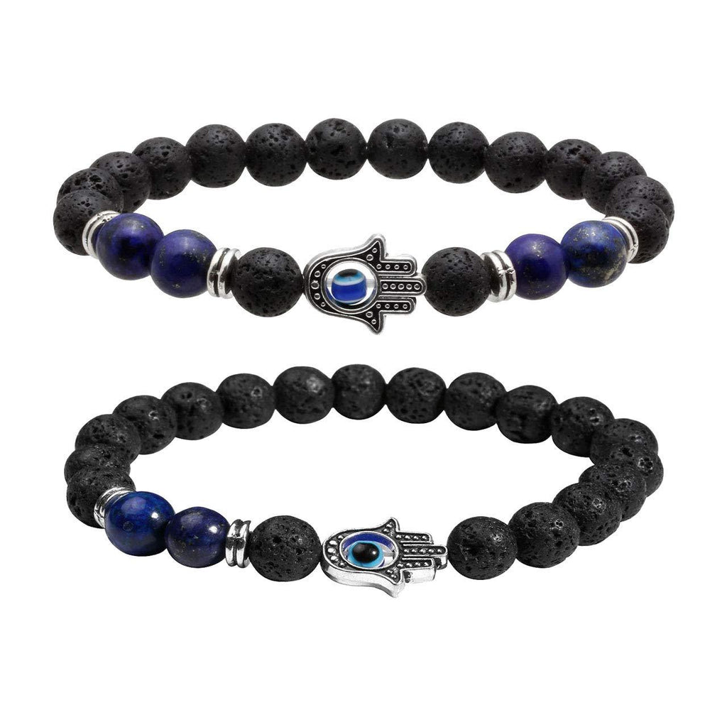 [Australia] - Manfnee 7 Chakra Evil Eye Bracelet Lava Stone Beaded Essential Oil Diffuser Bracelet for Men Women G:2pcs 