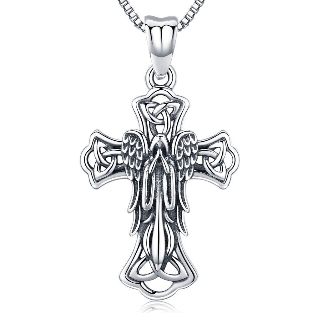 [Australia] - Cross Necklace for Women Girls, 925 Sterling Silver Pendant, Virgin Mary Charm Jewellery with Irish Celtic Knot - Holy Calm Gift Small Cross Necklace 