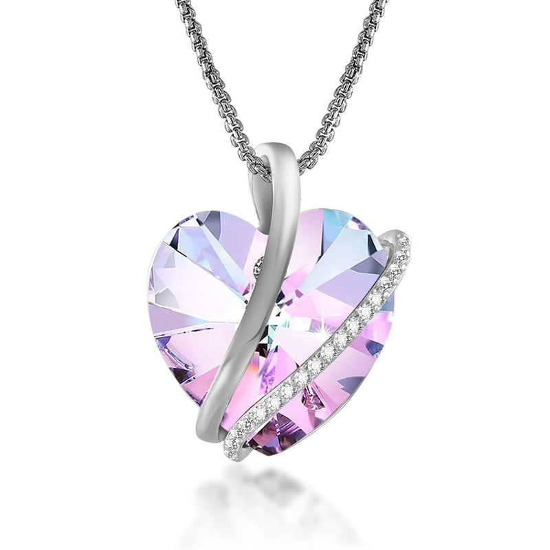 [Australia] - GEORGE · SMITH ❤Forever Love Heart Necklace for Women Rose Gold Purple Crystal Pendant Necklace Gift for Mun Daughter Wife on Birthday Christmas Mother's Day 3-purple 