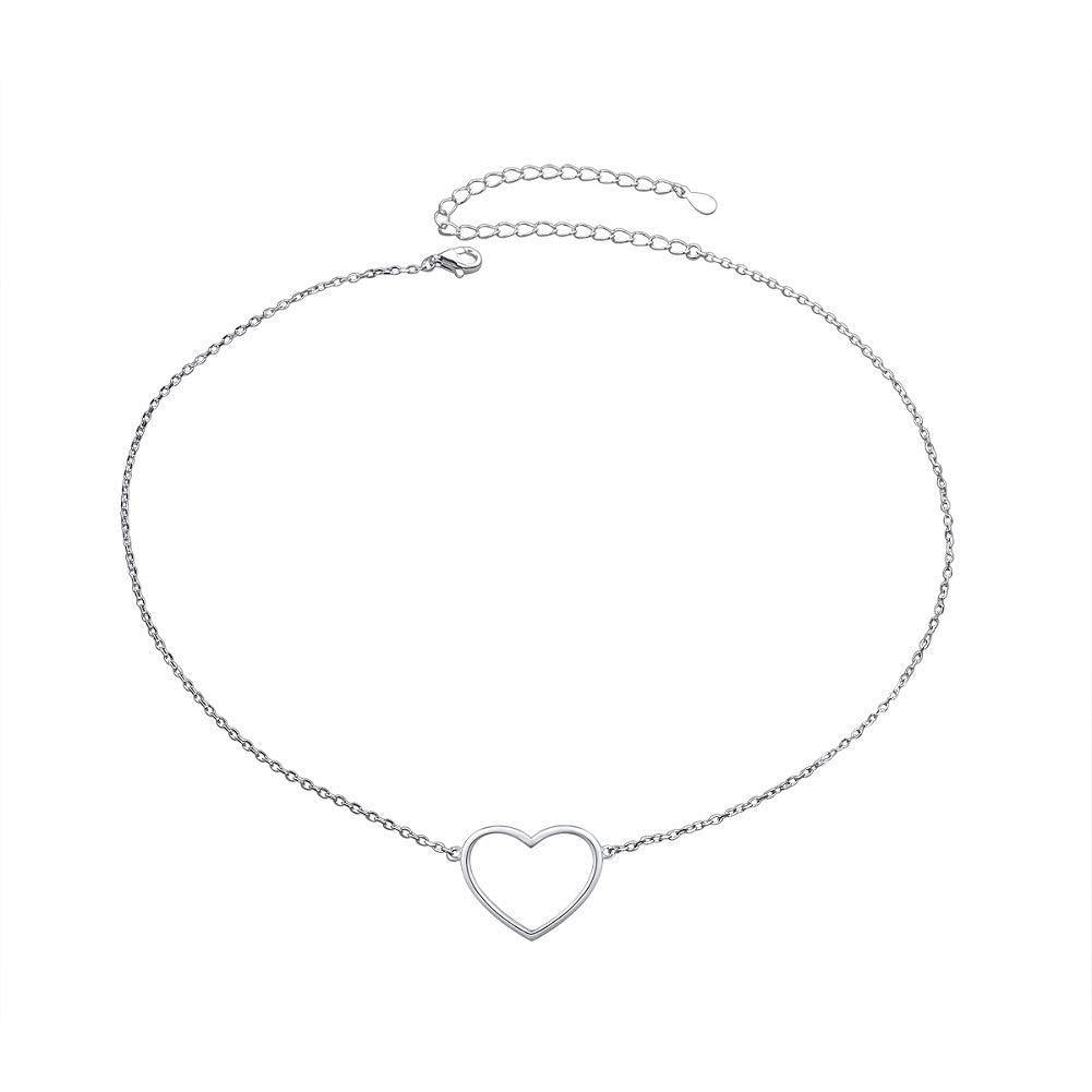[Australia] - Dainty Choker Necklace for Women Teens Girls 925 Sterling Silver with Adjustable Silver Chain heart 