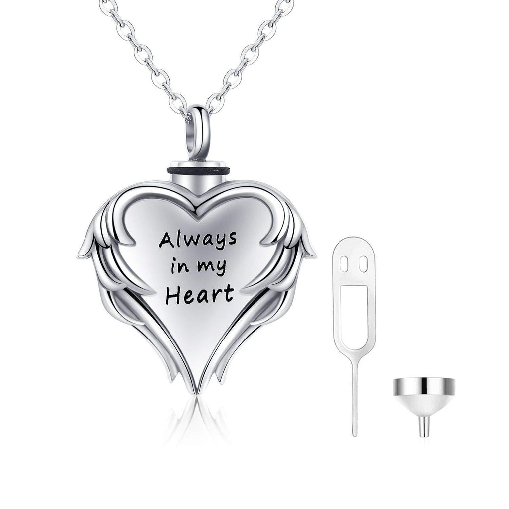 [Australia] - Ashes Necklace Cremation Jewelry 925 Sterling Silver Urns for Ashes Adult Angel Wing Always in My Heart Necklace Ashes Keepsake Pendant Necklac 