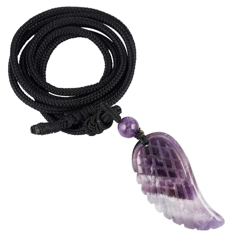 [Australia] - KYEYGWO Hand Angle Wing Healing Reiki Gemstone Pendant Necklace for Unisex with Adjustable Cord 26" 03-Amethyst 