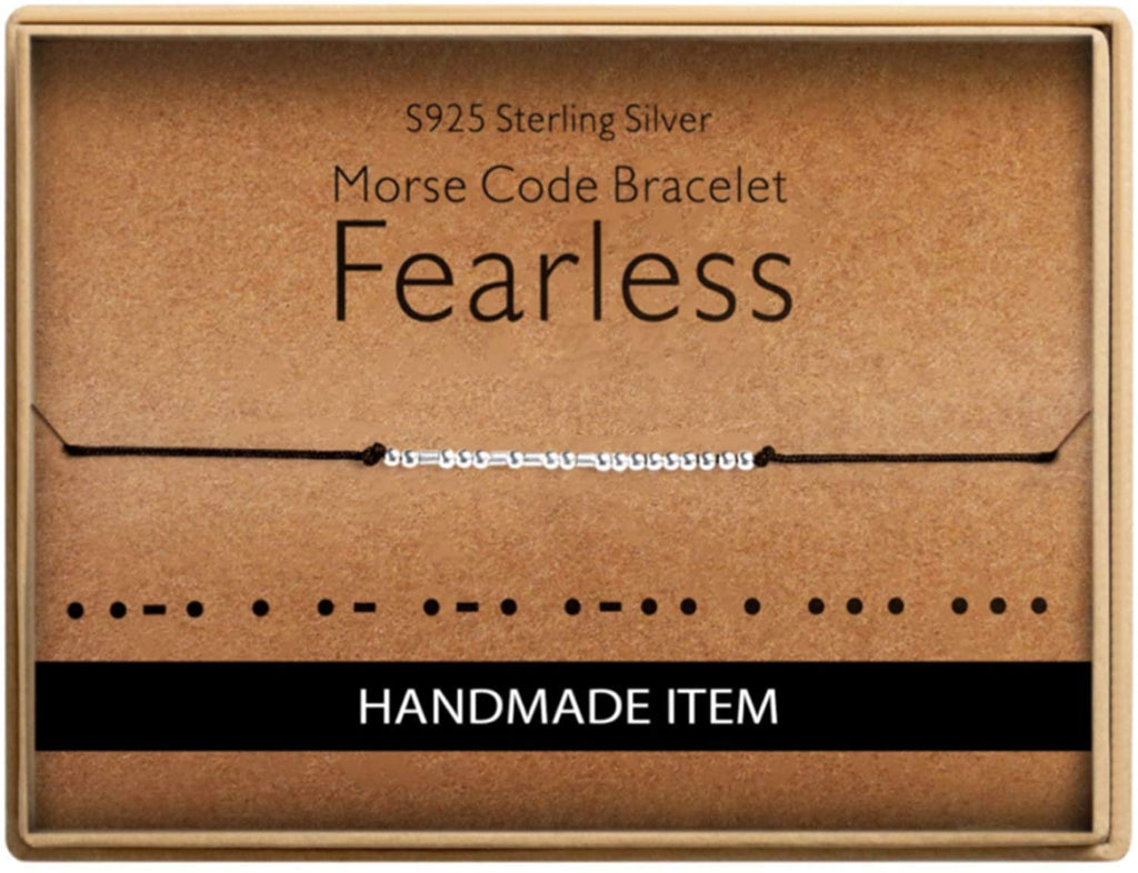 [Australia] - Birthday Gifts for Friends Morse Code Fearless Bracelet 925 Sterling Silver Handmade Bead Adjustable String Bracelets Inspirational Jewelry for Women 