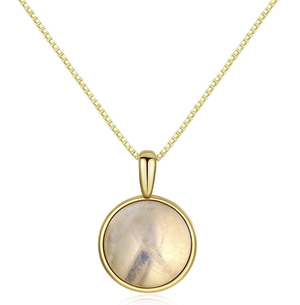 [Australia] - coai Gold Plated Silver Cute Round Stone Pendant Necklace for Women Moonstone 