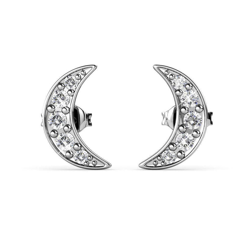 [Australia] - YOURDORA Geometric Stud Earrings 925 Sterling Silver CZ Stud Earrings Set Button Earings Hypoallergenic Gift for Her Crescent-white gold 
