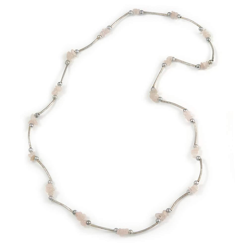 [Australia] - Avalaya Pale Pink Semiprecious Stone Necklace in Silver Tone Metal - 66cm L 