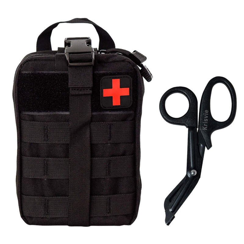 [Australia] - Krisvie First Aid Molle Pouch EMT Pouch Detachable Tactical Medical Bag for Outdoor Activities with Shear Black 