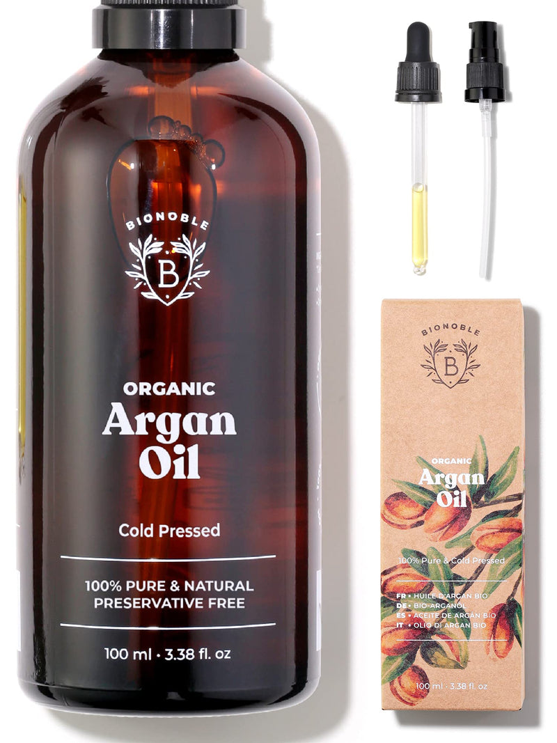 [Australia] - ORGANIC ARGAN OIL | 100% Pure, Natural & Cold Pressed | Hair, Face, Body, Beard, Nails | Vegan & Cruelty Free | Glass Bottle + Pipette + Pump (100ml) 100ml 