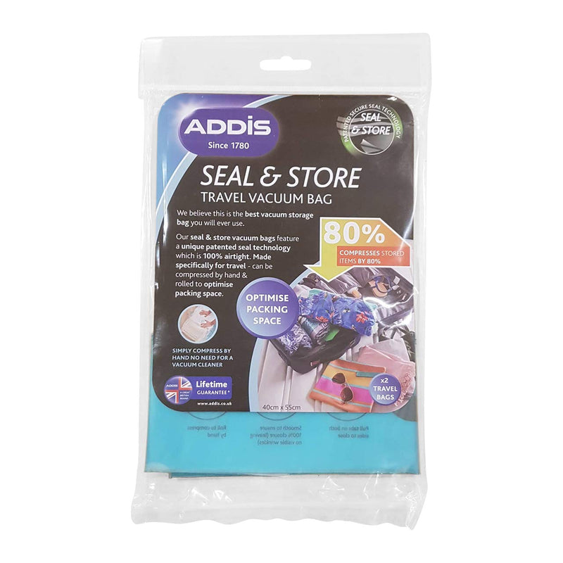 [Australia] - Addis 518134 Home Vacuum Storage Bags with 100% air-Tight Static Seal & Store Travel Twin Pack Set, Clear, 40 x 55cm Travel 40 x 55cm Travel 2 Pack 