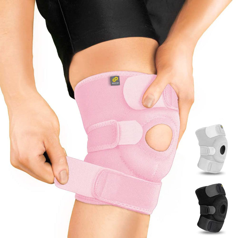 [Australia] - Bracoo Adjustable Compression Knee Patellar Tendon Support Brace for Men Women - Arthritis Pain, Injury Recovery, Running, Workout, KS10 Pink 