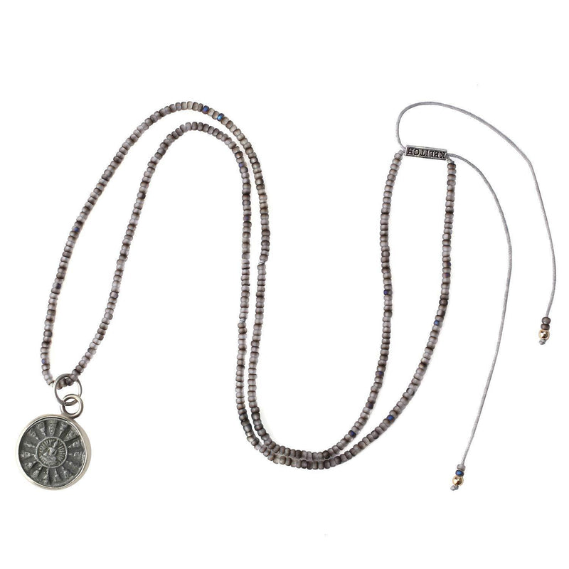 [Australia] - KELITCH Lucky Silver Buddha Necklaces Miyuki Chokers Necklaces Handmade Strand Bracelets Adjustable Bracelets - Black Gray 
