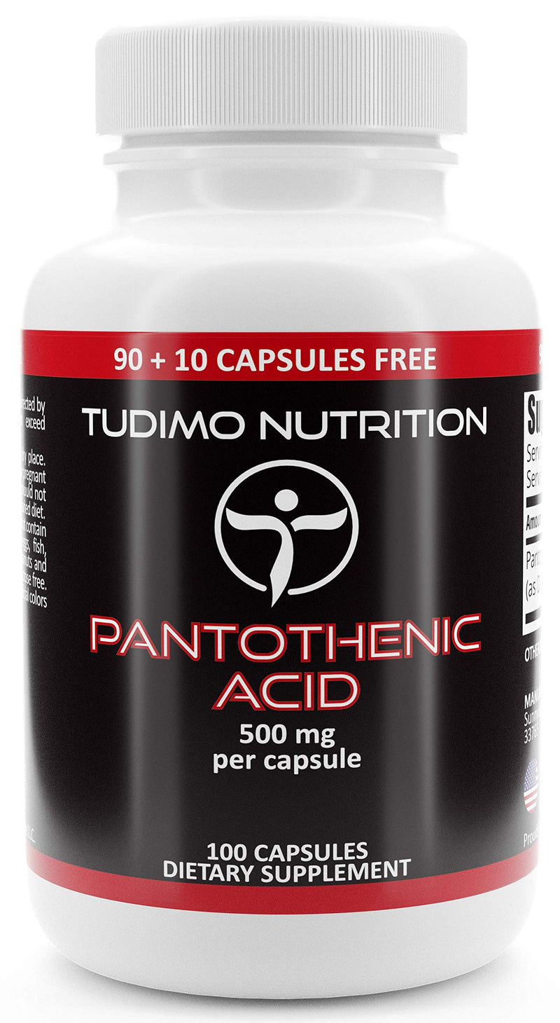 [Australia] - Vitamin B5 Pantothenic Acid 500mg Capsules - 100 pcs (3+ Month Supply) of Rapidly Disintegrating Capsules, Each with 500 mg of Premium Quality & Pure VIT B-5 Pantothenic Acid Powder 