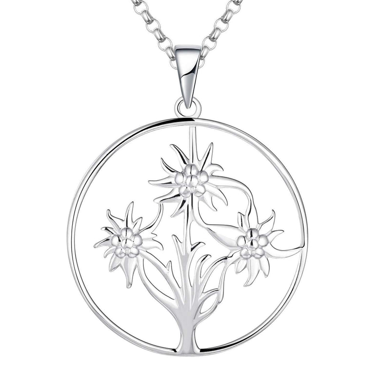 [Australia] - JO WISDOM Edelweiss Necklace,925 Sterling Silver Flower Pendant Necklace Jewelry for Women 