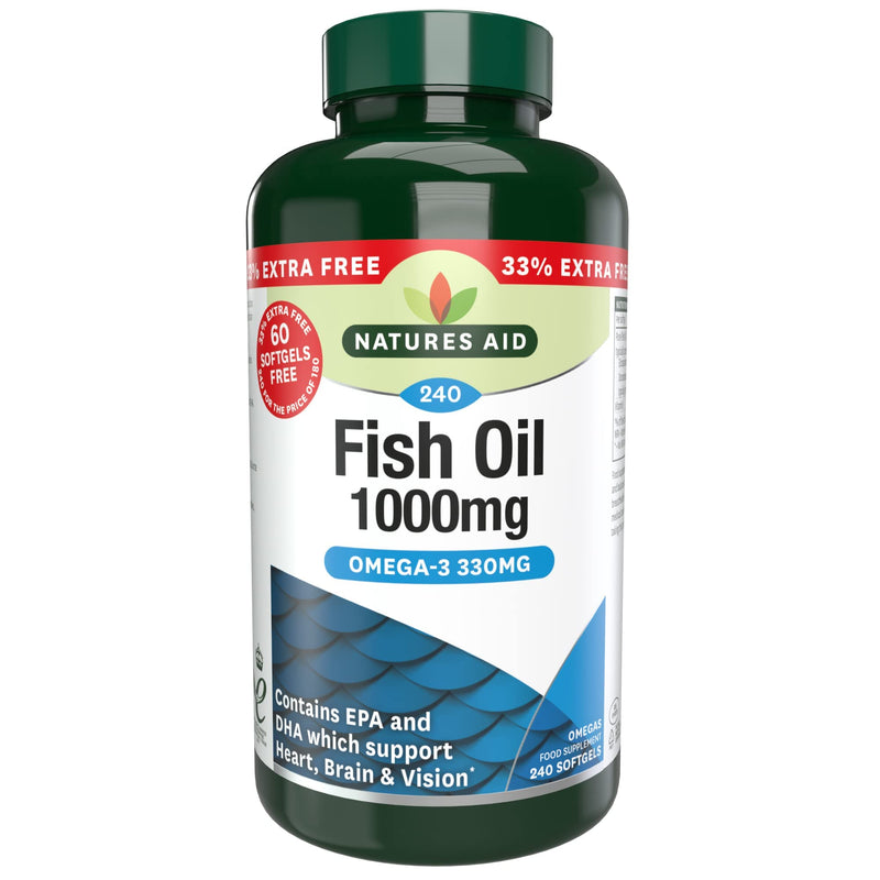 [Australia] - Natures Aid Fish Oil 1000mg | Omega 3 (180mg Epa & 120mg Dha) | Made In The Uk, 240 Softgels For The Price of 180, 240 Capsules 