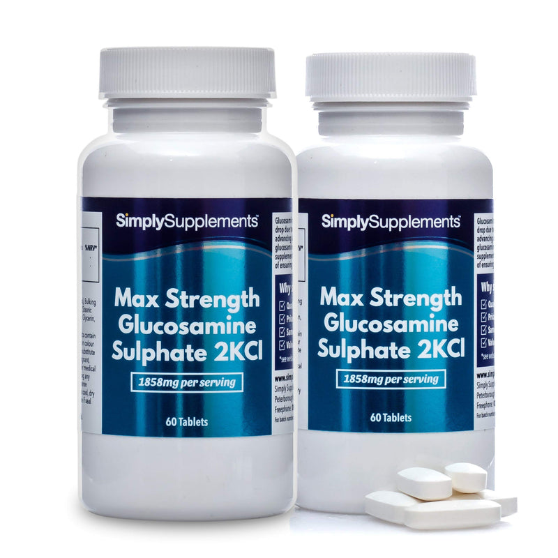 [Australia] - Maximum Strength Glucosamine Sulphate 2KCl | 1858mg Per Serving | 2 x 60 Tablet Bottles = 120 Tablets Total | Manufactured in The UK 