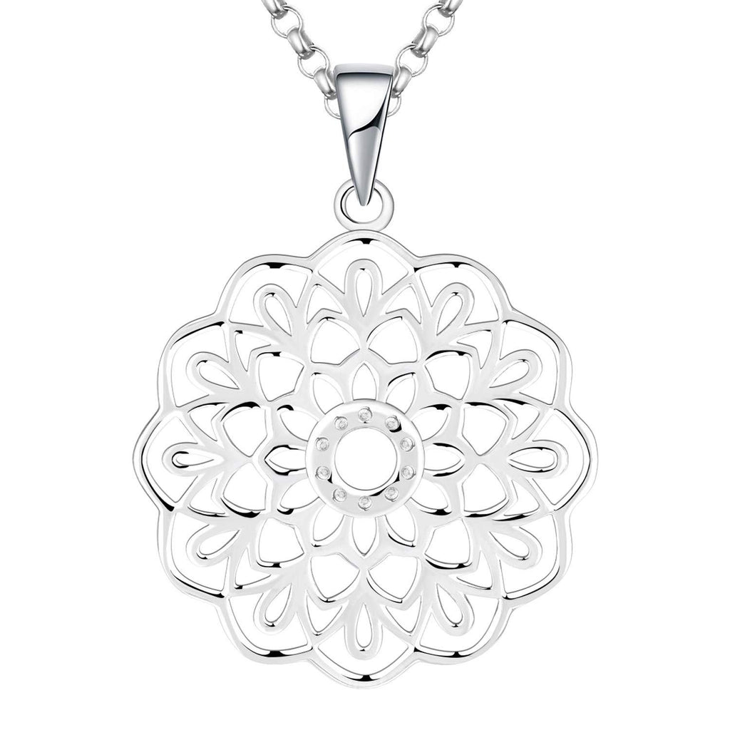 [Australia] - JO WISDOM Mandala Necklace,925 Sterling Silver Flower of Life Yoga Pendant Necklace Jewelry for Women Color Oro Blanco 