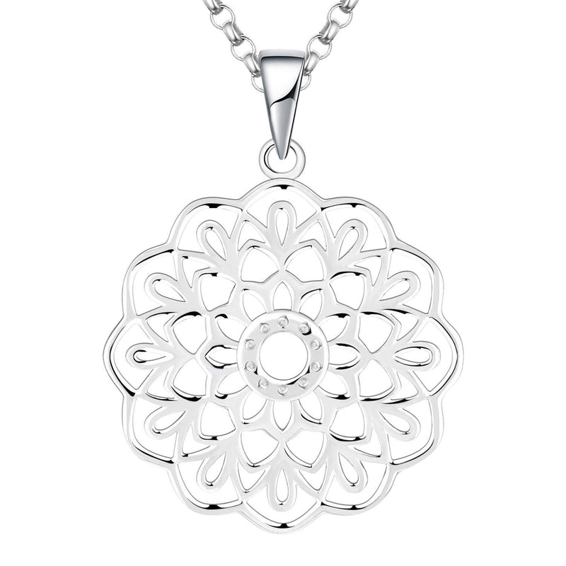 [Australia] - JO WISDOM Mandala Necklace,925 Sterling Silver Flower of Life Yoga Pendant Necklace Jewelry for Women Color Oro Blanco 