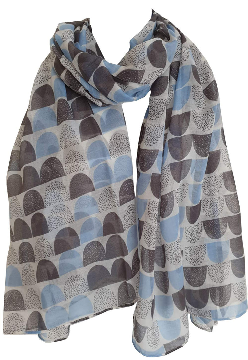 [Australia] - GlamLondon Scallop Shapes Print Scarf Women's Unique Motif Soft Long Ladies Wrap White 