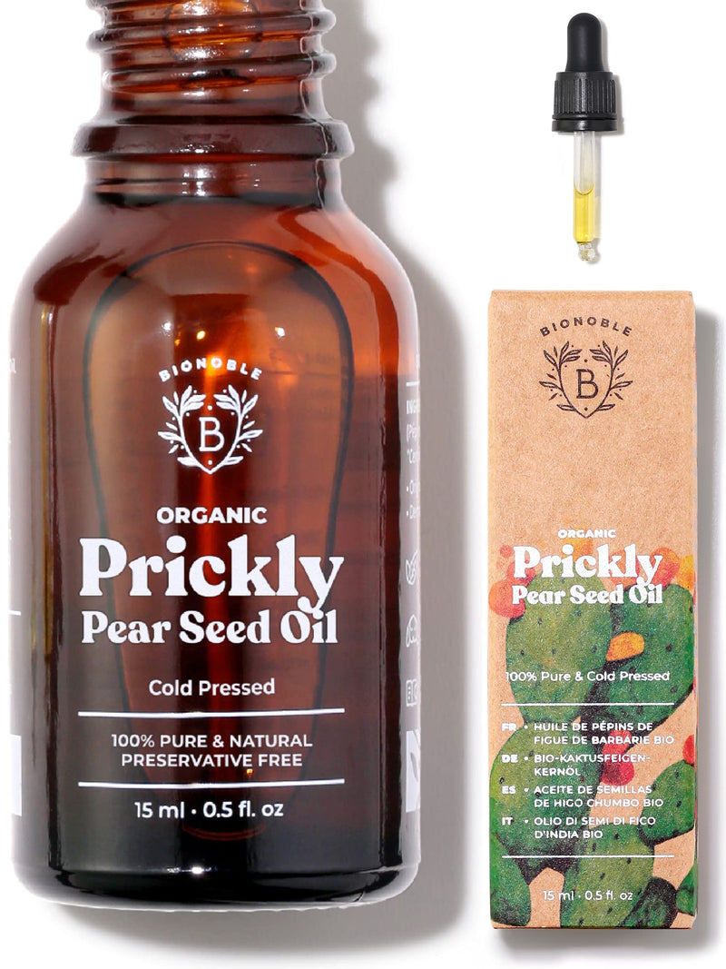 [Australia] - Bionoble Organic Prickly Pear Seed Oil 15ml - 100% Pure, Natural and Cold Pressed - Face, Body, Hair, Beard, Nails - Vegan and Cruelty Free - Glass Bottle + Pipette 15 ml (Pack of 1) 