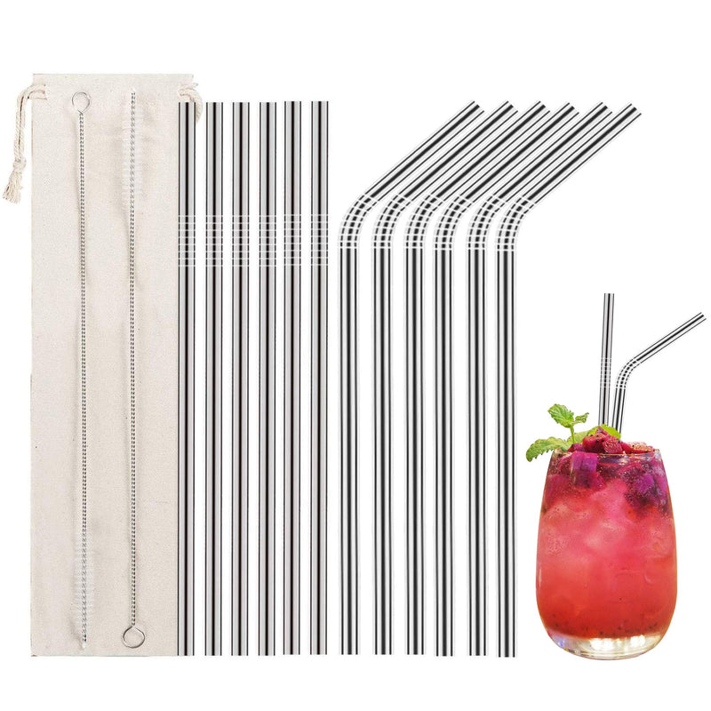 [Australia] - LessMo 12 Pcs Stainless Steel Straws, Reusable Metal Drinking Straws with 2 Cleaning Brush for Smoothie, Milkshake, Cocktail and Hot Drinks 