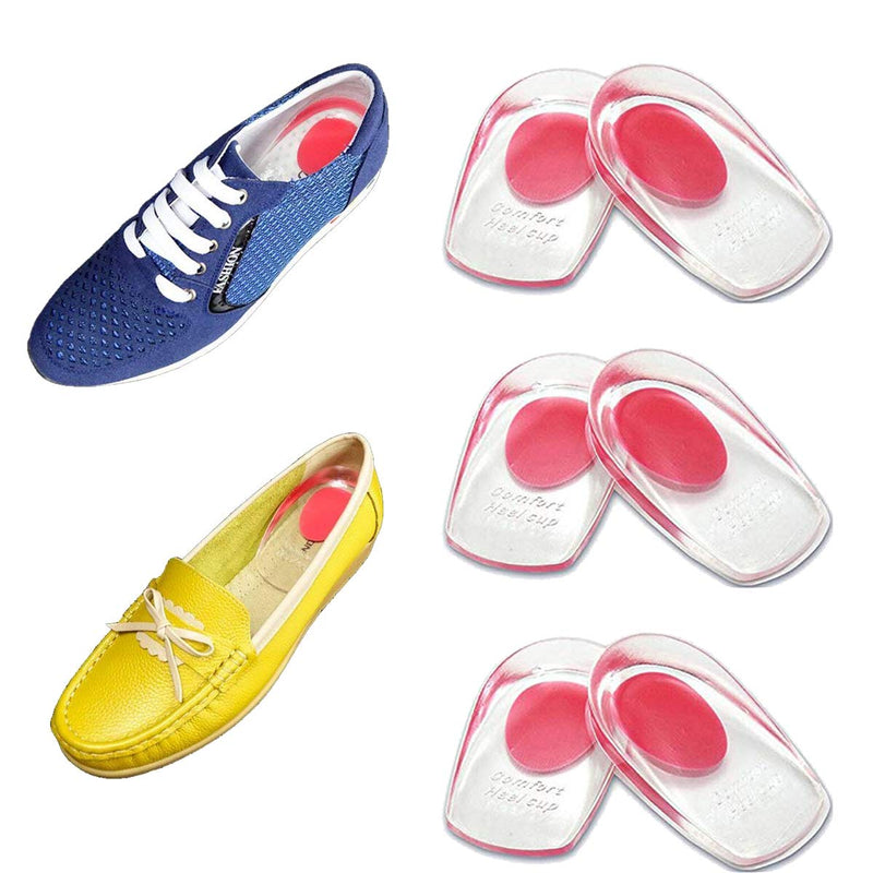 [Australia] - 3 Pairs of Gel Heel Cups Heel Support Pads Cushions for Plantar Fasciitis Heel Pain (Women/Red/Small/Med) Women/Red/Small/Med 