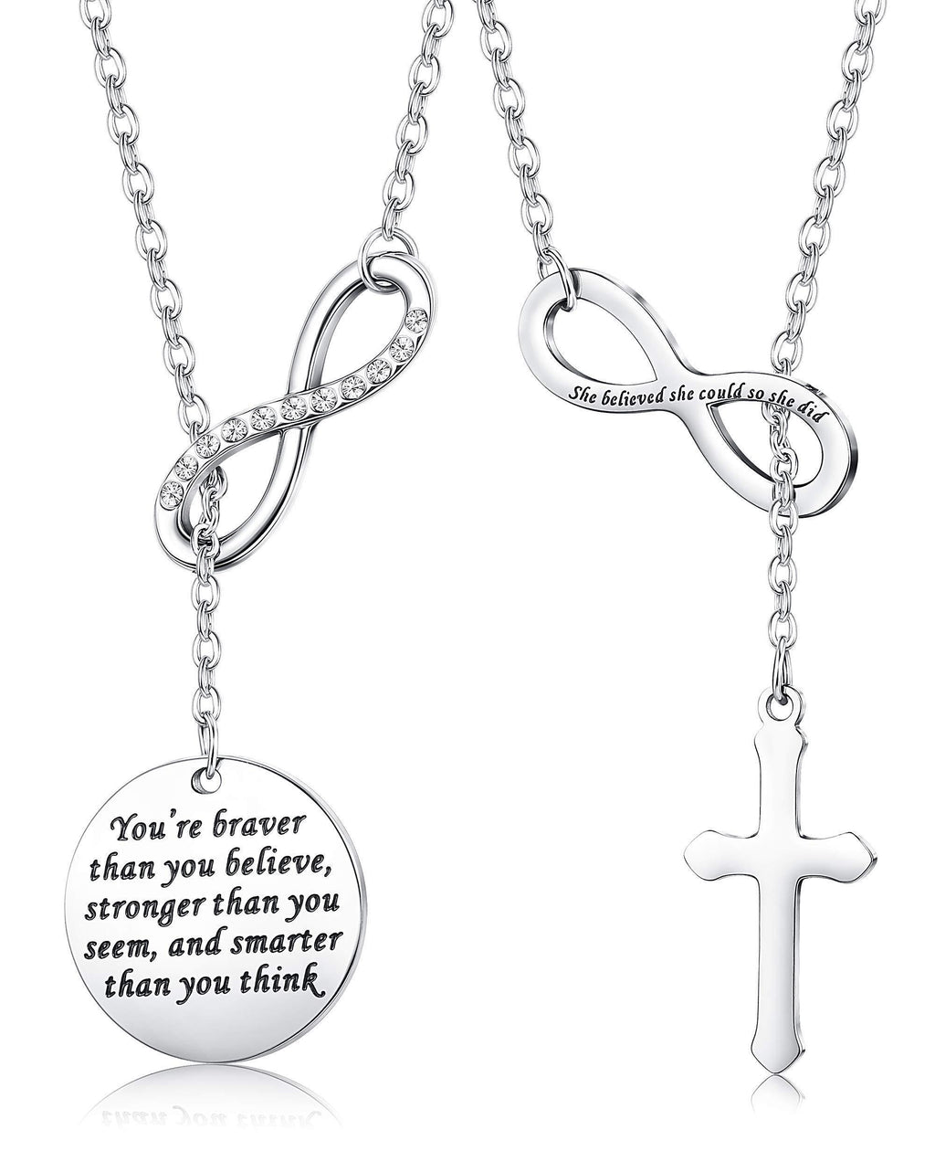 [Australia] - MILACOLATO Stainless Steel Infinity Charm Cross Necklace Inspirational Words Chain Necklace for Girls Women Religious Jewelry Gift 2pcs Style :2Pcs 