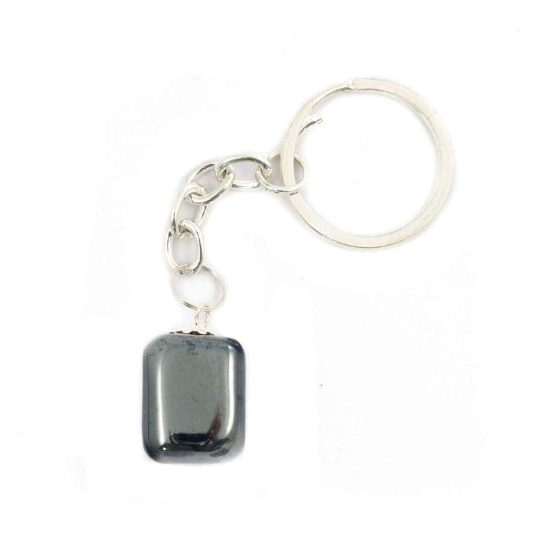 [Australia] - Hematite Crystal Tumblestone Keyring - Healing Stone - Focus, Willpower, Courage, Confidence, Balance, Protection Chakra Base/Root - Hematite Stone Key Ring 