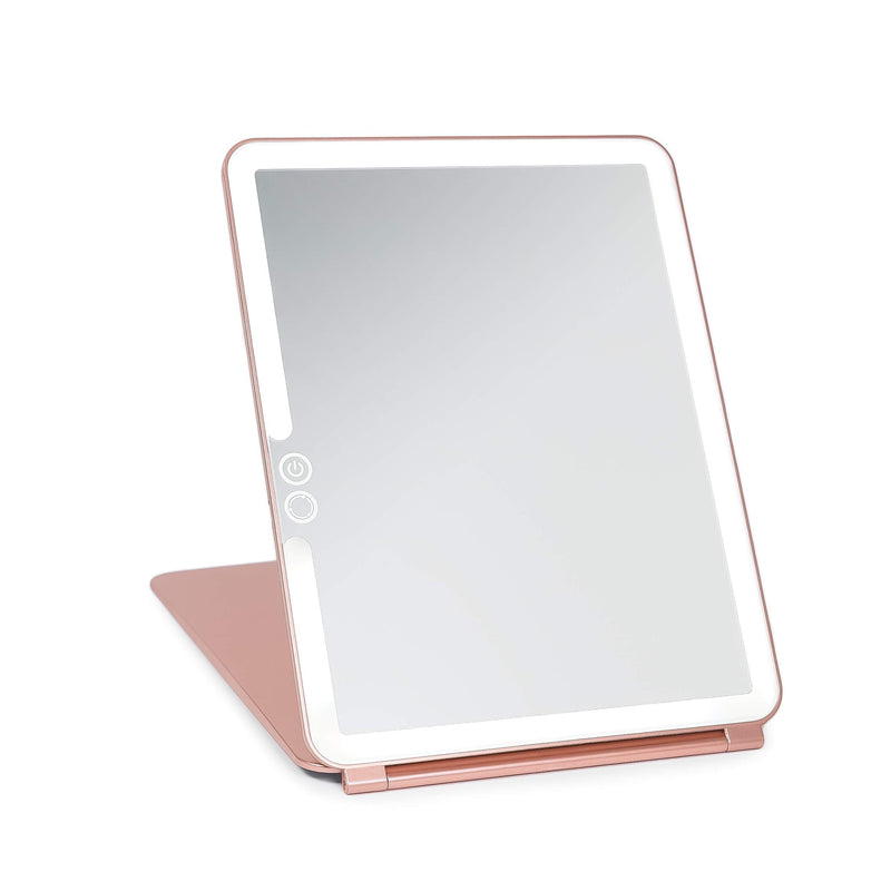 [Australia] - LUNA London Eclipse LED Lighted Travel Vanity Makeup Mirror | 3 Colour Light, Compact, Portable, Lighted, Rechargeable, Illuminated Mirror | Perfect for Travel, Makeup & Beauty Needs | Rose Gold 