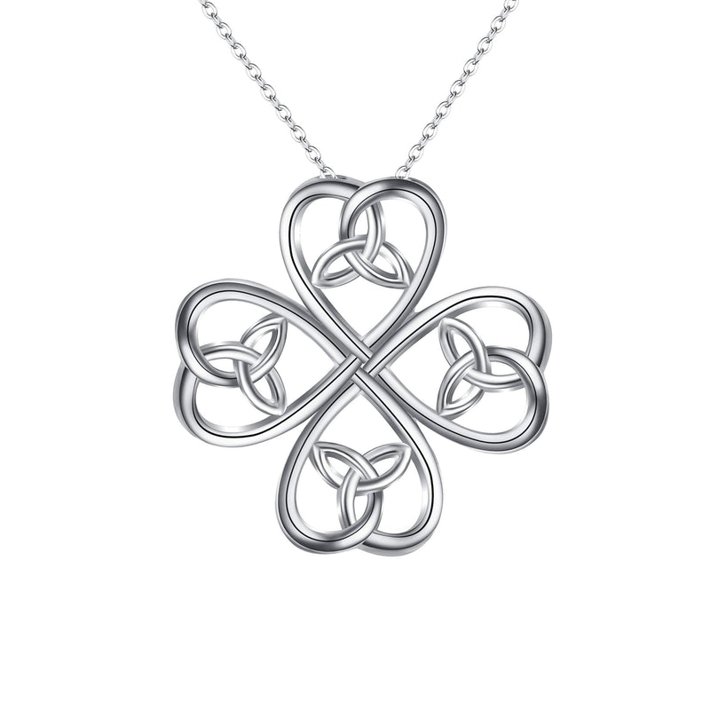 [Australia] - EVER FAITH Women's 925 Sterling Silver Daily Lucky Celtic Knot Pendant Necklace Lucky 4-leaf 
