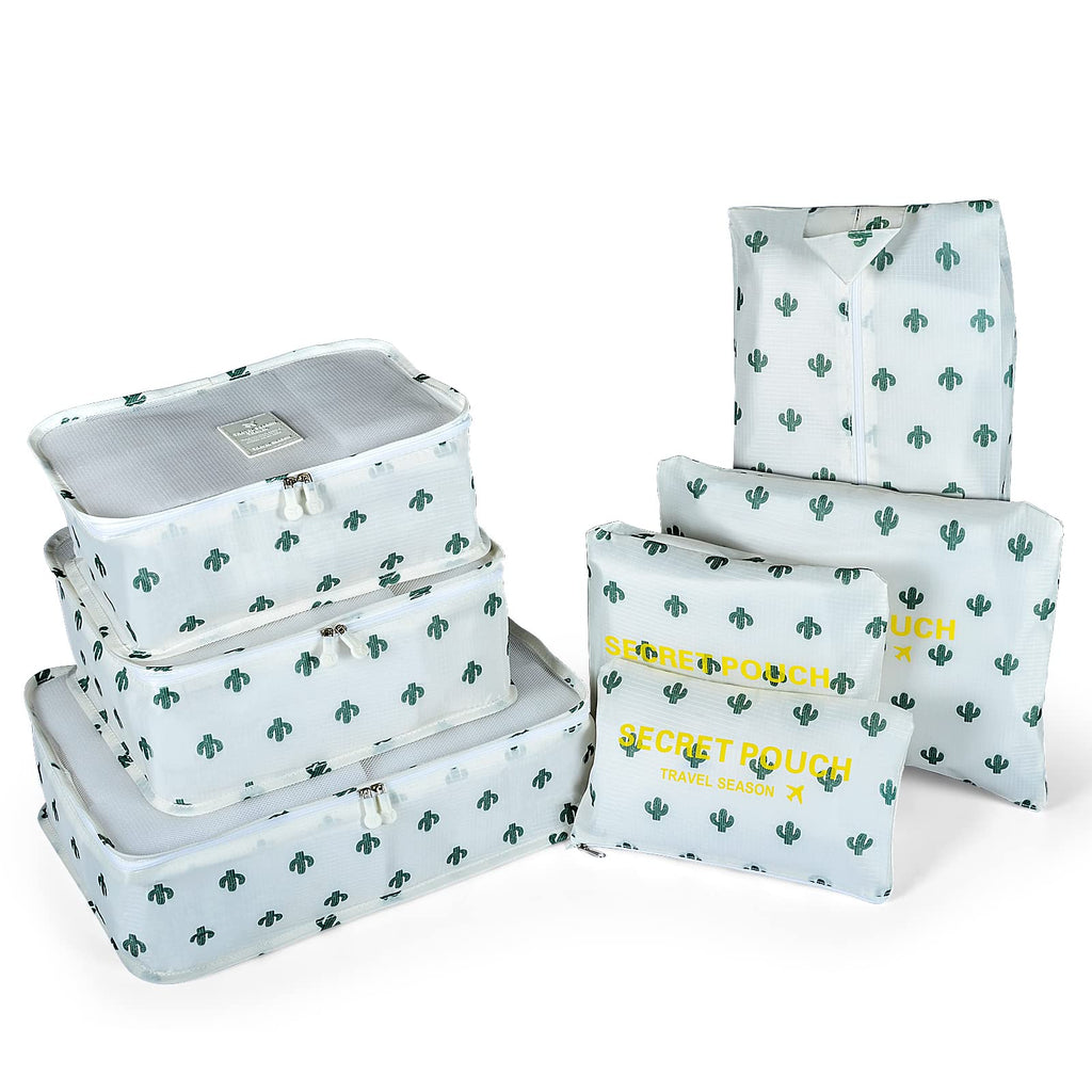 [Australia] - 7PCS Travel Packing Cubes for Suitcases, TOYESS Waterproof Nylon Luggage Organiser Storage Bags Value Set for Backpack, Cactus 7pcs-cactus 