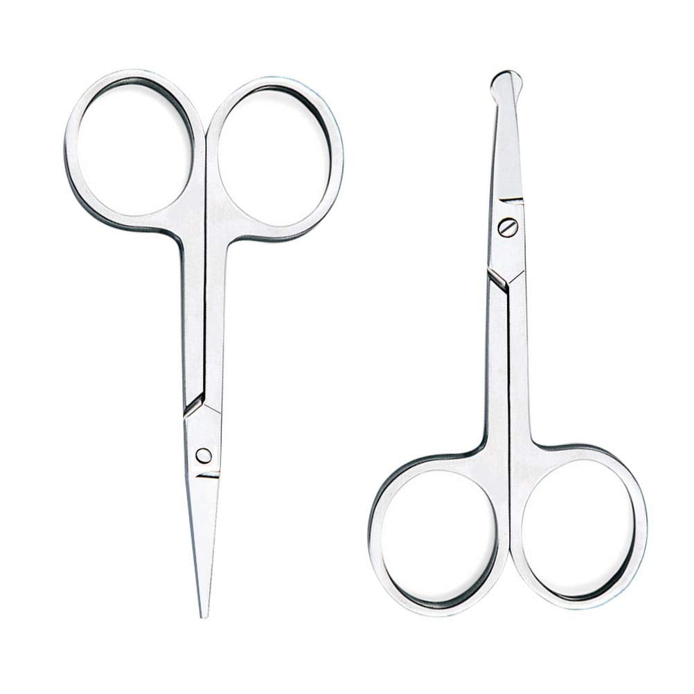 [Australia] - nuosen 2 pcs Facial Hair Scissors Set, Stainless Steel Nose Scissors Beard Moustache Eyelash Eyebrow Trimmer for Men Women 