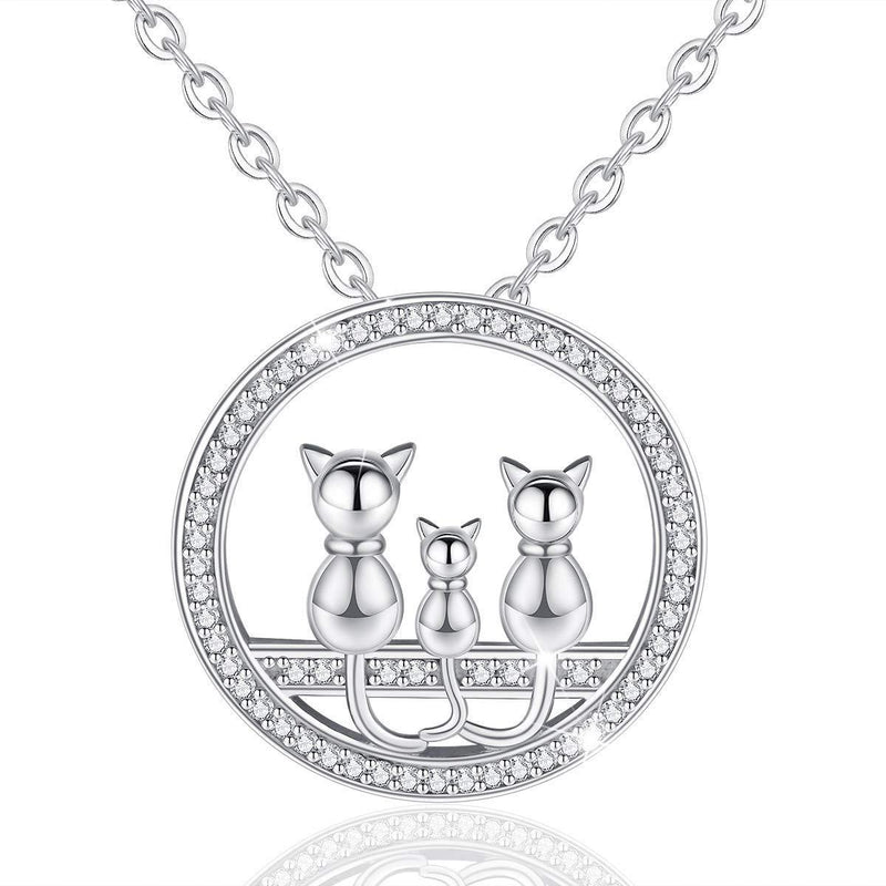[Australia] - Silver Necklace, 925 Sterling Silver Naughty Cute Lucky Cat with Cubic Zirconia Pendant Necklace, 18'' Rolo Chain AEONSLOVE Jewellery Gifts for Women Wifes AE310 