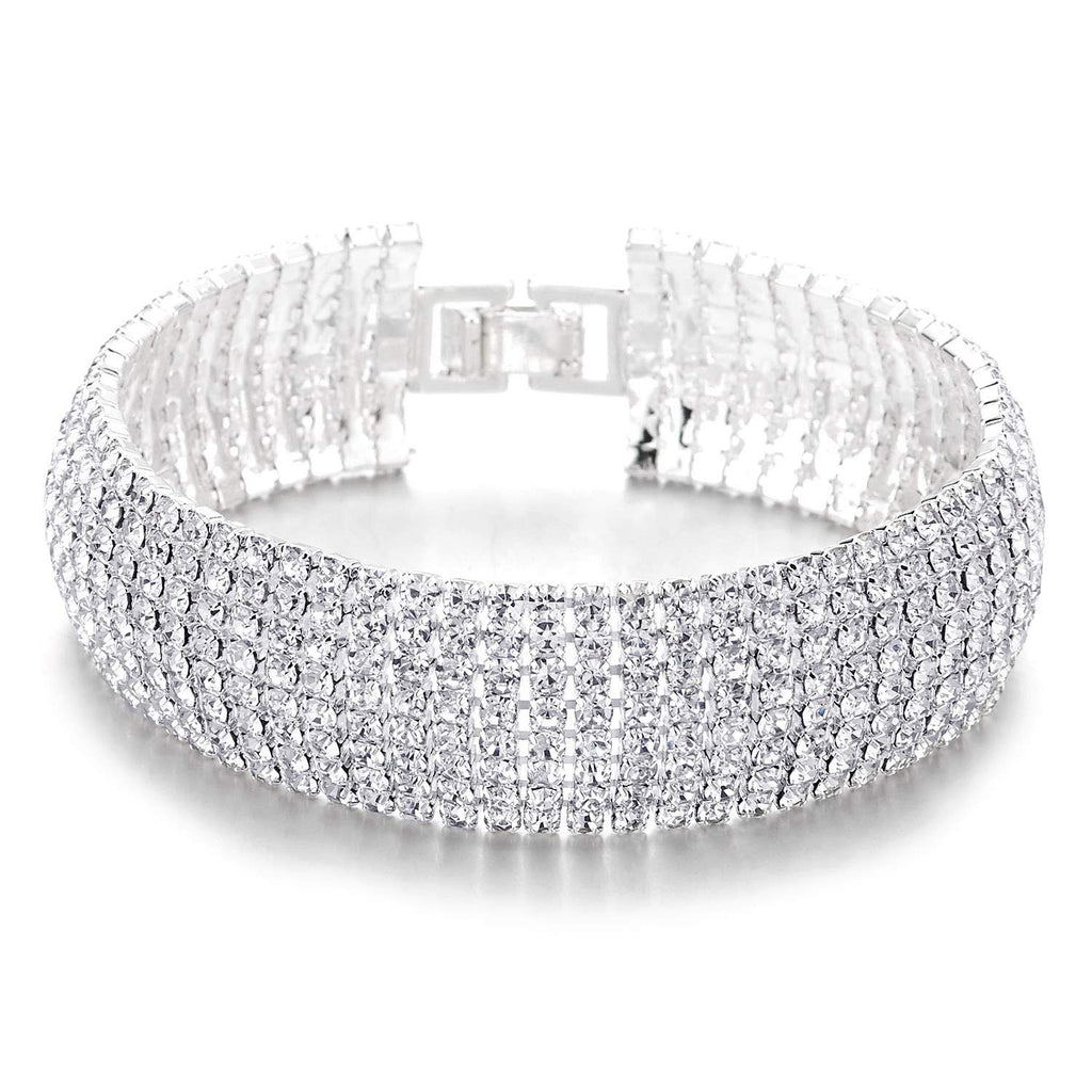 [Australia] - COOLSTEELANDBEYOND Sparkling Womens Crystal Rhinestones Cluster Wide Bangle Bracelet, Luxury 