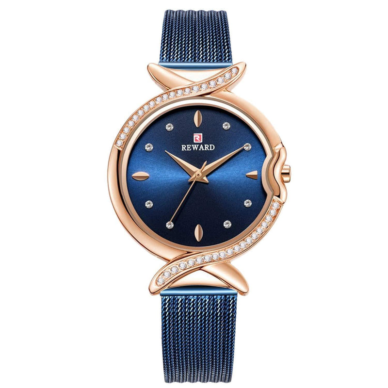 [Australia] - RORIOS Fashion Women Watch Diamond Dial Stainless Steel Strap Ladies Dress Wristwatch Blue 