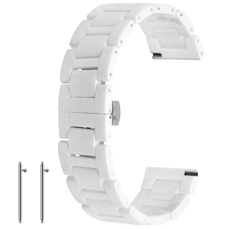 [Australia] - Ceramic Watch Band Quick Release 20mm 22mm Watch Strap Deployment Clasp Watch Bracelet for Women Men Black White 