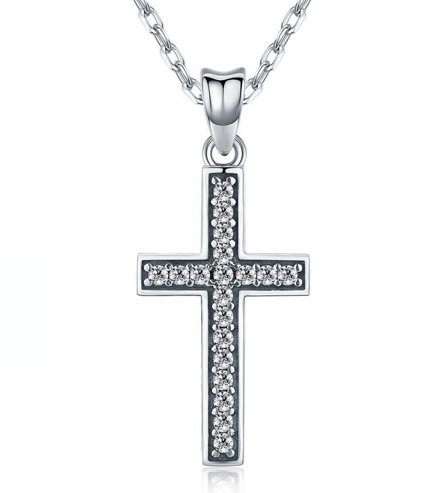 [Australia] - Cross Necklace Celtic Knot Necklace 925 Sterling Silver Faith Pendant Hip Hop Jewellery Full Crystal Cross Pendant Cuban Chain Religious Christian Necklace Fashion Accessories for Men/Women Gifts Shiny Zirconia 