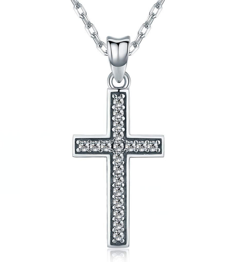 [Australia] - Cross Necklace Celtic Knot Necklace 925 Sterling Silver Faith Pendant Hip Hop Jewellery Full Crystal Cross Pendant Cuban Chain Religious Christian Necklace Fashion Accessories for Men/Women Gifts Shiny Zirconia 