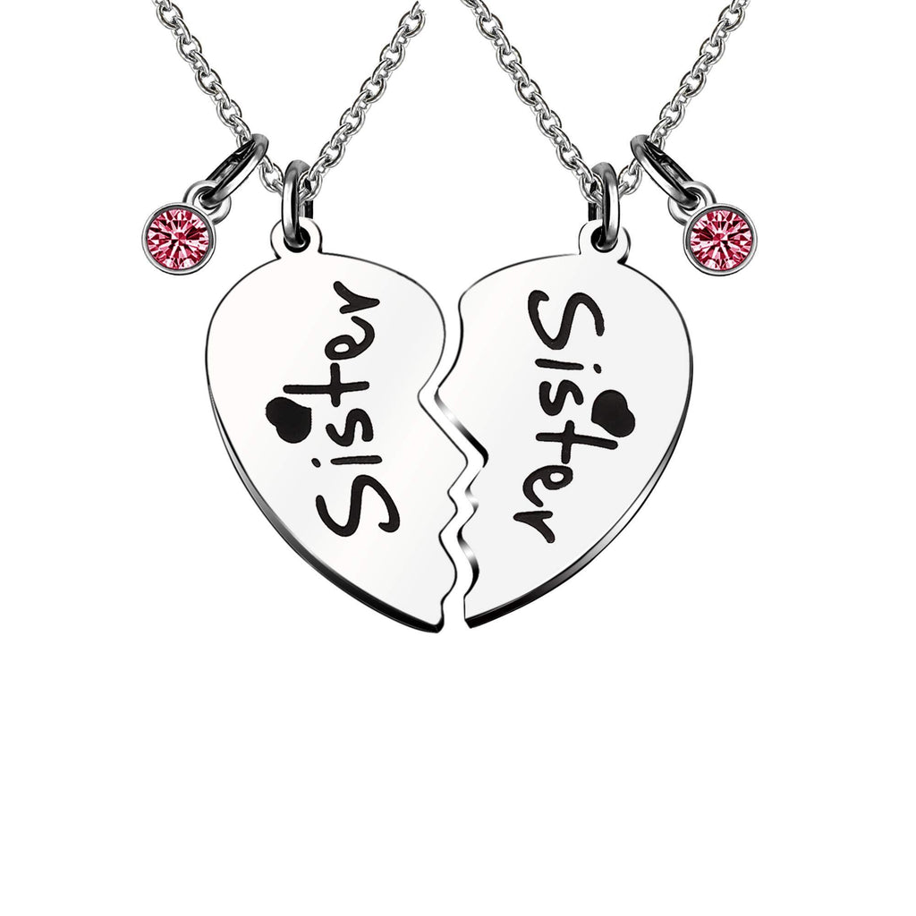 [Australia] - KENYG 2 PCS Heart Shape Red Rhinestone Necklace For Sister Best Friends Friendship Jewellery 