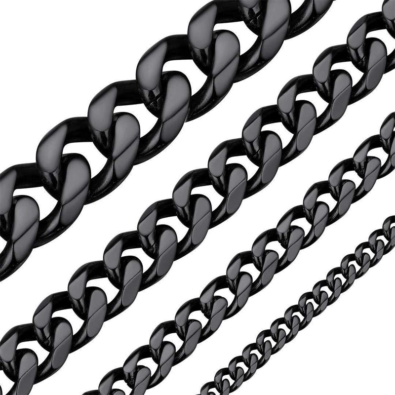 [Australia] - ChainsHouse Steel Miami Cuban Chain For Men Women, 3/6 /9/12 mm 14-30 Inch Silver Gold Black Curb Chains Link Necklace For Rapper 9mm -Black 46.0 Centimetres 