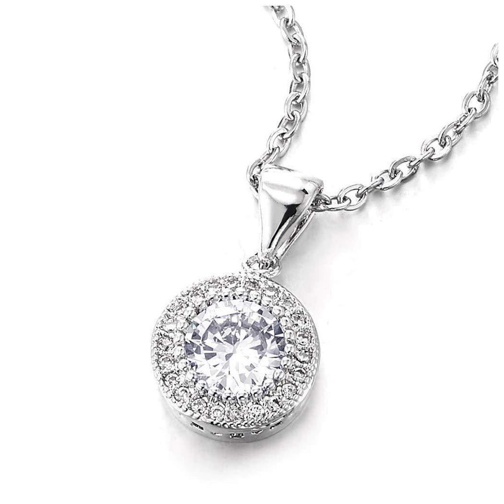 [Australia] - COOLSTEELANDBEYOND Sparkling Solitaire Cubic Zirconia Cluster Circle Pendant Steel Necklace with Adjustable Rope Chain 