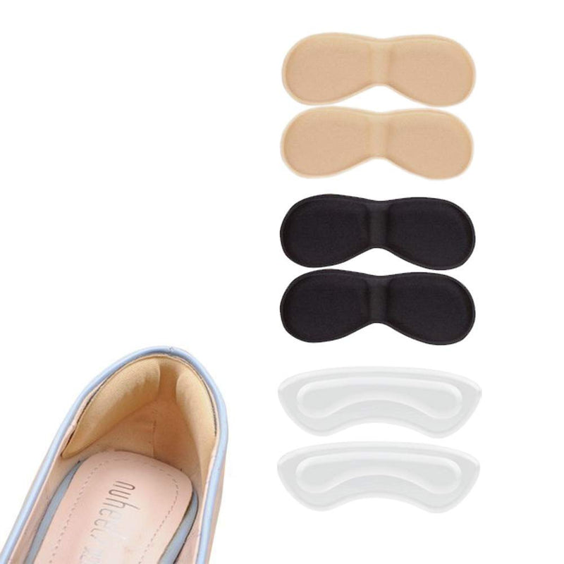 [Australia] - 3 Pairs Soft Comfortable Heel Cushion Pads Heel Liners Self Adhesive Foot Care Protector Shoe Insoles Stickers (Transparent, Black, Beige) 