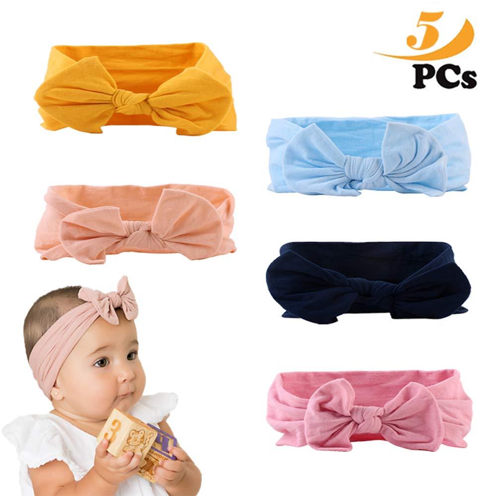 [Australia] - ZoneYan Stretch Bowknot Headband, 5 PCS Elastic Multicolored Cute Hair Band for Baby Girls at Age of 3 Months to 4 Years 